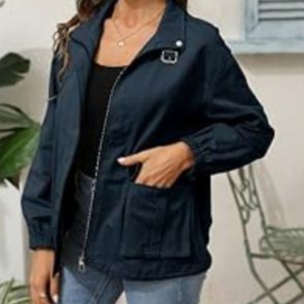 Full Zip Jacket Lightweight Coat Blue Size Large